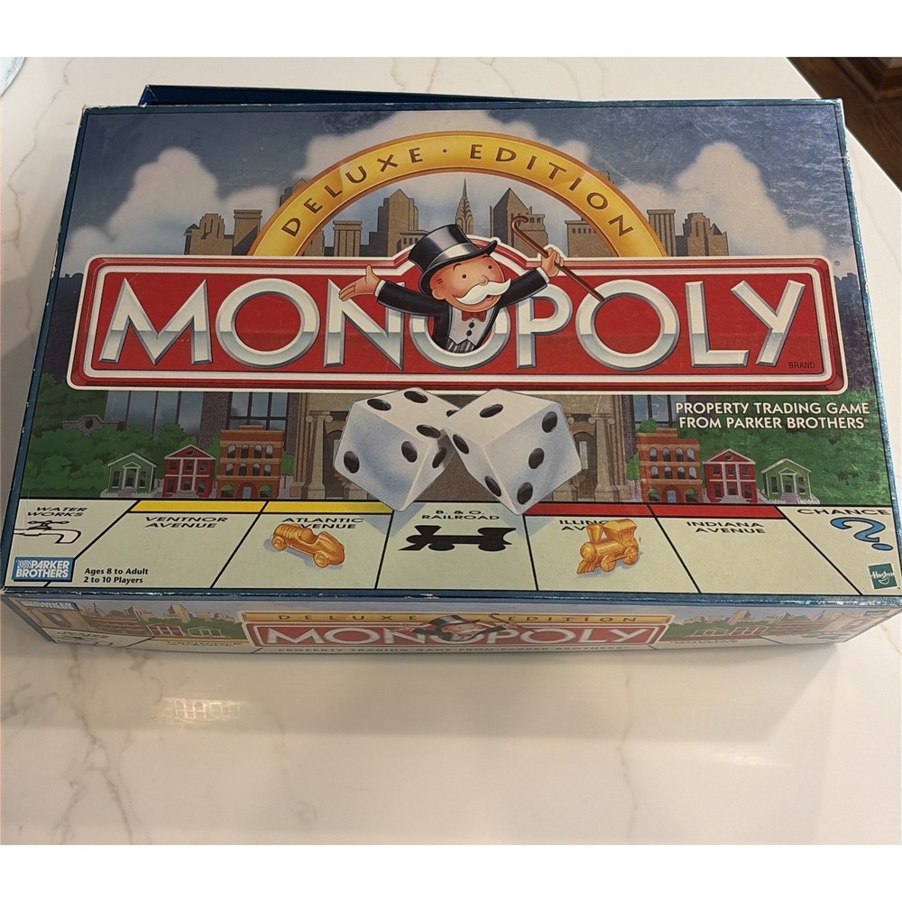 VINTAGE Monopoly Deluxe Edition COMPLETE Parker Brothers 1998 Golden Tokens